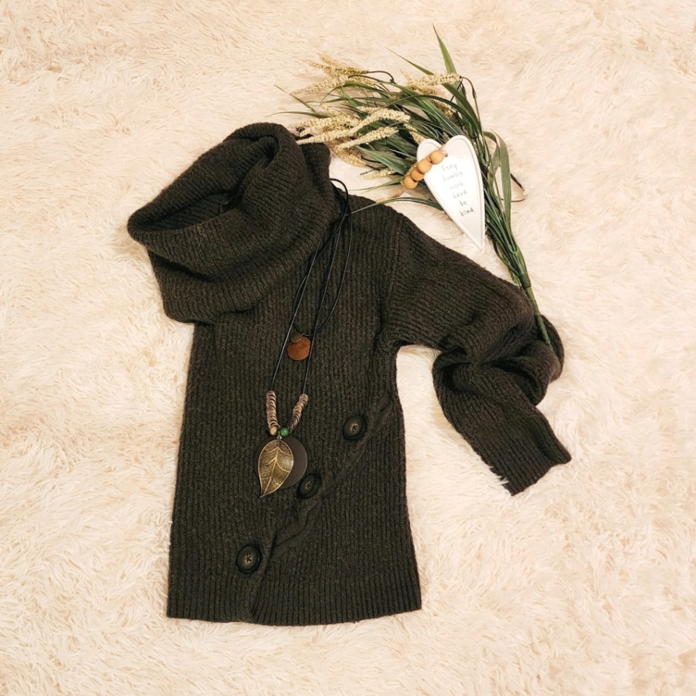 Yes Lola Women's Warm Casual Pullover Turtleneck Knit Sweater Army Green Small